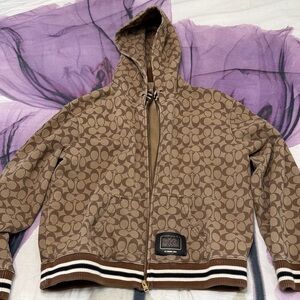 Coach Brown Signature Monogram Hooded Zip Jacket